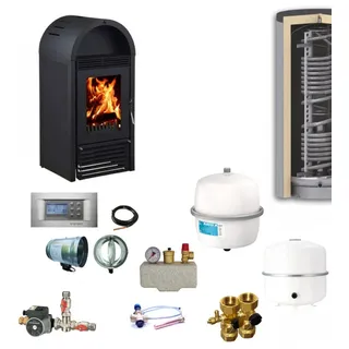 Wassergeführter Kaminofen Marbella Schwarz | Komplettset Hygiene | 12 kW