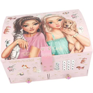 DEPESCHE 13140 TOPModel - Großes Schmuckkästchen in Rosa, mit Model Motiv und Tieren, Schmuckbox mit Code, Sound und Spiegel