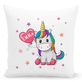DEL MÀ Unique & Personal Einhorn Kissen personalisiertes Einhornkissen Kissen mit Namen für Mädchen Kuschelkissen Kinder Dekokissen Kinderzimmer Namenskissen 40x40 cm inkl. Füllung (Comic Stil)