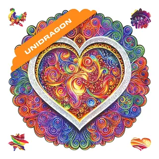 UNIDRAGON Original Holzpuzzle — Mandala Сonscious Love, 350 Teile, King Größe 13 x 13 Zoll (33 x 33 cm) Schöne Geschenkverpackung, Einzigartige Form Erwachsene und Kinder