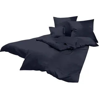 Lorena Uni Classic Bettwäsche Mako Satin Baumwolle einfarbig (Midnight-Blue, 135 cm x 200 cm inkl. 80x80cm Kissen)