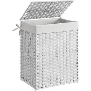 Songmics Wäschekorb, Wäschesammler 90 L, Wäschebox aus synthetischem Rattan, mit Deckel und Griffen, faltbar, Wäschesack, wolkenweiß LCB51WT