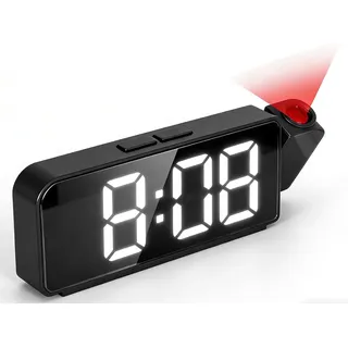 180° Projektor wecker digital mit projektion, Projektionswecker für Schlafzimmer, Projektionswecker Nachttisch, Wecker Digitaler Projektionsuhr mit Temperatur, USB-Ladegerät, Einstellbare Helligkeit