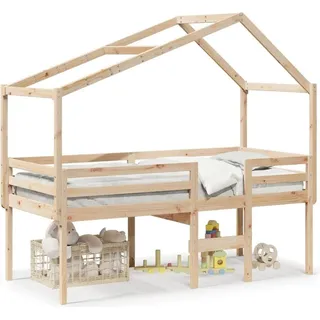 vidaXL Hochbett mit Dach 80 x 200 cm Kiefer massiv beige