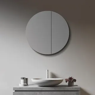 Talos Spiegelschrank Bad rund Ø 60 cm – Badezimmer Spiegelschrank mit hochwertigem Aluminiumkorpus und 2 Glaseinlegeböden
