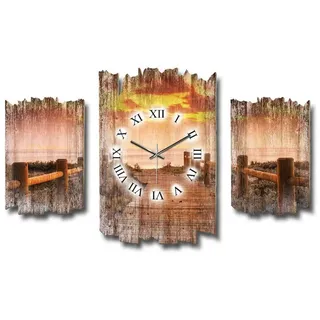 Kreative Feder Wanduhr 3-teilige DESIGNER-Wanduhr „Steg“ im Shabby-Chic-Stil (ohne Ticken; Funk- oder Quarzuhrwerk; elegant, außergewöhnlich, modern) orange