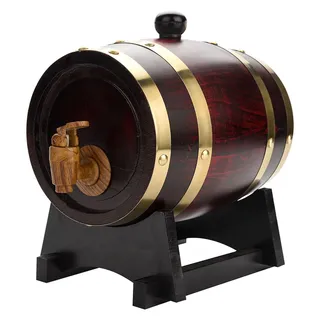 1.5L Weinfass aus Eichenholz, Eichenweinfass mit Leichter Dispenser Kunststoffhahn, Handgefertigter Ständer, für Lagerung von Wein Brandy Whiskey und Tequila