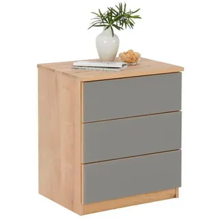 Linea Natura Nachtschrank, Taupe, Eiche, Holz, Glas, Holzwerkstoff, Eiche, massiv, 3 Schubladen, 50x60x40 cm, Typenauswahl, Schlafzimmer, Nachttische