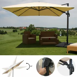 Luxus-Ampelschirm HWC, schwenkbar kippbar Alu 3x4m creme mit Ständer