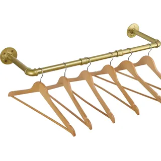 Indusatrielle Rohre Kleiderstange 70cm Wandmontage, Abnehmbar Kleidergestell Garderobenstange aus Metall im Industrie-Design an der Wand Befestigt für Kleiderbügel, 20cm Abständer, 50kg Belastbar