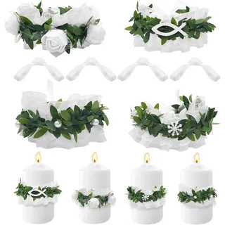 Set mit 4 Tropfschutzhüllen für Kerzen, geeignet für Taufkerzen, Adventskränze, weiße Fischdekorationen für Taufen und Kerzenvorhänge für K...
