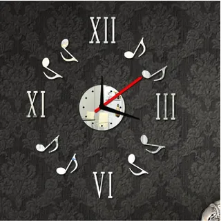 Trade Shop - Moderne Wanduhr Mit 3d Römischen Ziffern Und Musiknoten Spiegel -