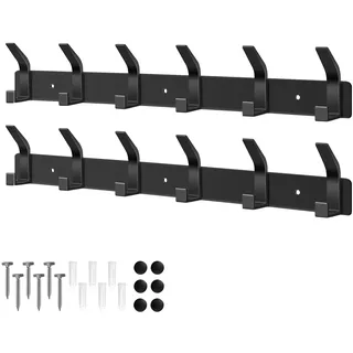AUXHCYL 2 Stück Kleiderhaken Wand mit 6 Haken, Hakenleiste Garderobe für Schlafzimmer Bad Küche, Garderobenleiste Wandgarderobe für Jacken, Mäntel, Taschen, Hüte und Schals bieten (Schwarz)