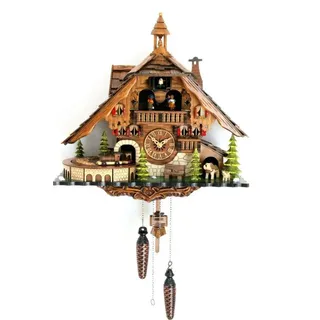 Clockvilla Hettich-Uhren Wanduhr Kuckucksuhr Schwarzwaldhaus Quarz braun|bunt