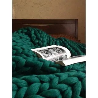 RAILONCH Gestrickte Grobe Strickdecke Wolle Kuscheldecke Grobstrick Wolldecke Strickdecke Tagesdecke Überwurf Decke Zuhause Dekor (120×180cm,Dunkelgrün)
