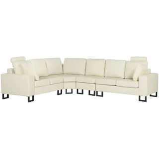 6-Sitzer Ecksofa L-Form Leder hellbeige rechts Kopfstützen verstellbar Stockholm