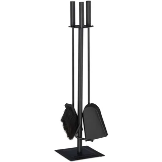 Relaxdays Kaminbesteck 4-teilig Stahl 61 x 15 x 15 cm Schwarz