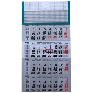 LYSCO Wandkalender Viermonatskalender 2026 4 Monatskalender Wandkalender, werbefrei, Feiertage und Ferien-dreisprachig-ENG,DE,AT, ES - Lieferung plano