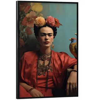 artboxONE Poster mit schwarzem Rahmen 60x40 cm Floral Frida Kahlo Vögel - Bild Frida-Kahlo-gemälde