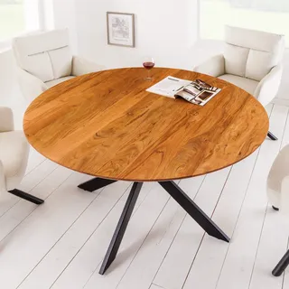 Runder Esstisch GALAXIE - 130cm - natur - schwarz - Akazie - Metallgestell