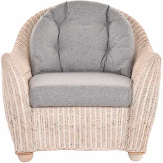 Krines Home Loungesessel Wohnzimmer Rattansessel Nassau Korbsessel Wintergarten Lounge Sessel, abgerundete Rückseite weiß