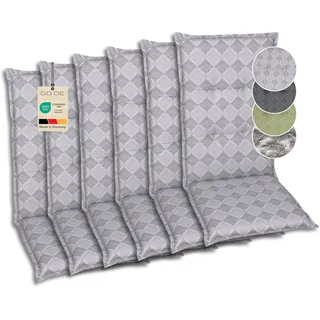 GO-DE Textil Bequeme und attraktive Polsterauflagen für Hochlehner-Gartenstühle (6er-Set, Rautenlinien grau, Hochlehner)