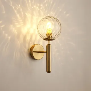 VOMI LED Wandlampe Innen Rund Glas Gold Messing Kristall Wandleuchte Rustikal Wand Deko Beleuchtung Landhausstil Wandbeleuchtung Schlafzimmer Wohnzimmer Kinderzimmer Badezimmer Loft Lampen E14