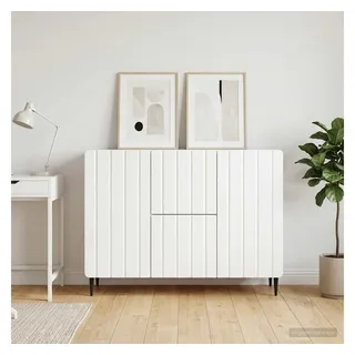 furnicato Sideboard 89 x 34,5 x 62 cm Hochglanz Weiß (1 St), Buffet mit Roll-Out-Schubladen und 90°-Türen für dein Wohnzimmer weiß