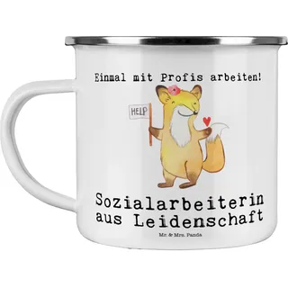 Mr. & Mrs. Panda Camping Emaille Tasse Sozialarbeiterin Leidenschaft - Geschenk, Tasse Emaille, Outdoor Tasse, Blechtasse Outdoor, Tasse Camping,
