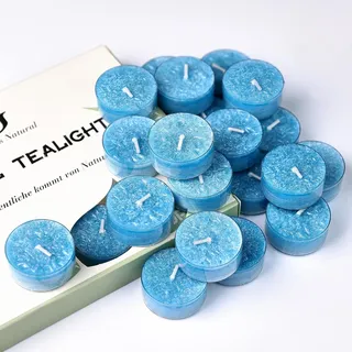 UGBEM 20 Stück Ozean Duftteelichter, 5 Stunden Brenndauer Blaue Kerzen | Pflanzenwachs, Geschenkset, Teelichter Mehrfachpackung für Wohn-Dekoration, Geschenke zu Weihnachten und Geburtstag