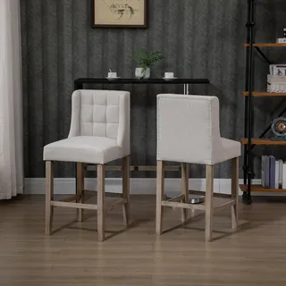 HOMCOM 2er-Set Barhocker moderne Küchenstühle Leinen-Touch Holz mit Rückenlehne