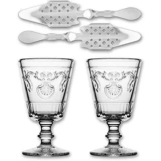 2X La Rochere Absinth Glas Versailles 200ml + 2X Absinth Löffel Losanges 41"