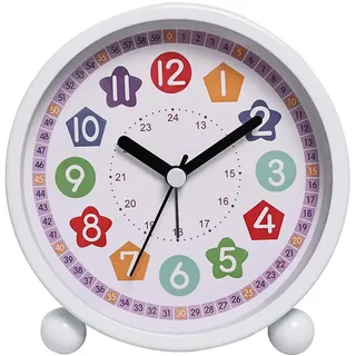 GDWD Wecker Kinder für Jungen Mädchen, Kinderwecker Digital Ohne Ticken, Lernwecker Lernuhr Weckuhr Kinderuhr Snooze Analog Lichtwecker, Quarzwecker mit Nachtlicht, Batteriebetrieben Weckuhr (Weiß)