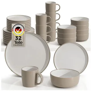 Hausfelder Geschirr-Set Steingut Geschirrset 8 Personen, Tafelservice 32teilig, Nordic Sand (32-tlg), 8 Personen, Steinzeug, spülmaschinen- & mikrowellengeeignet, Reaktivglasur grau