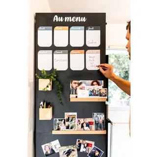 FERFLEX - Magnetische Tapeten-Kit - Version Wiederablösbarer Kleber Schwarz - Abwischbare Tafel - Wanddekoration - 8 silberne Magnete inklusive - 1mx60cm