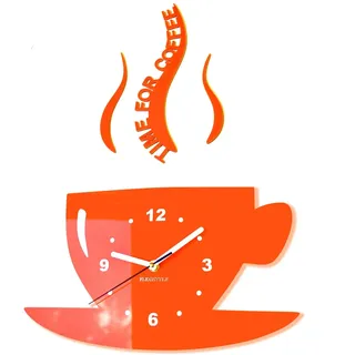 FLEXISTYLE Küchenuhr modern orange große Wanduhr ohne tickgeräusche Kaffee Motiv Design dekorativ wanduhren Wand küche Uhr, wall Clock, wall Clocks, Aus hochglänzendem Acrylglas gefertigt