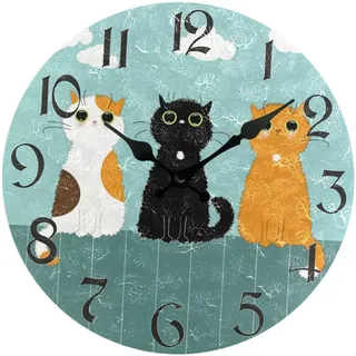 Fenteer Lustige Katzen-Wanduhr, Hängeuhr, Kunst, dekorative Bauernhaus-Dekorationswanduhr, geräuschlose Wanduhr für Wohnzimmer, Badezimmer, Stil c
