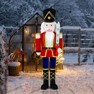 COSTWAY Weihnachten Nussknacker Figur groß, beleuchtete Weihnachtsdeko XXL, 157 cm Weihnachtsfigur mit 100 LED-Lichtern, Weihnachtsdekoration, Weihnachtsbeleuchtung für außen und innen
