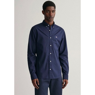 Gant Langarmhemd Slim Fit Popeline Hemd leichte Baumwolle strapazierfähig pflegeleicht mit klassischer Logostickerei auf der Brust blau