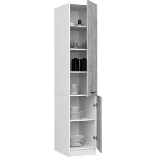 BDW - Vorratsschrank Küche - Küchenschrank Schmal - Schrank 40 cm breit, 205 cm hoch, 57 cm tief - Geräumiger Hochschrank für Vorräte, Küchenutensilien und mehr - Küchenschrank Weiß/Beton
