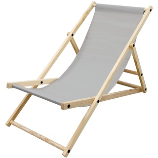 ECD Germany Liegestuhl klappbar aus Holz, 3 Liegepositionen, bis 120 kg, Hellgrau, Sonnenliege Gartenliege Relaxliege Strandliege Liege Strandstuhl Klappstuhl, für den Garten, Terrasse und Balkon