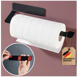 DEKAZIA Küchenrollenhalter ohne Bohren, Selbstklebender Papierrollenhalter Küche, (inkl. Klebeset, zwei Farben Schwarz-matt / Edelstahl gebürstet), Küchenpapierhalter Wand, Küchenrolle, Edelstahl rostfrei schwarz