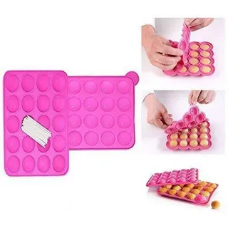 Silikon Cake Pop Backform,20 runde Formen Silikon Lollipop Form Tablett Cake Silikonform für Cupcake Stick Party Urlaub Backen (Rosa)