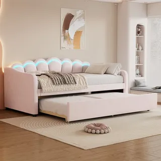 90x200cm Tagesbett ausziehbar Schlafsofa Einzelbett Samt Rosa