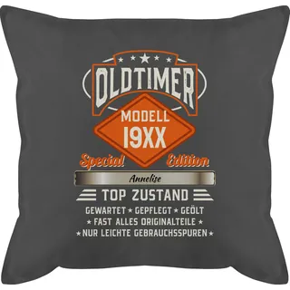 Kissen 50x50 - 80. Geburtstag - Oldtimer Special Vintage 1946 - Name - Retro Look zum Achtzigsten - 50 x 50 cm - Grau - witzig kissen+80+geburtstag 80 männerkissen fur personalisiertes achtzigster