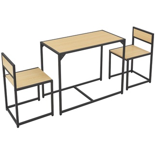Juskys Küchentisch Set mit Esstisch & 2 Stühlen - Industrial Design, platzsparend - Helle Holzoptik