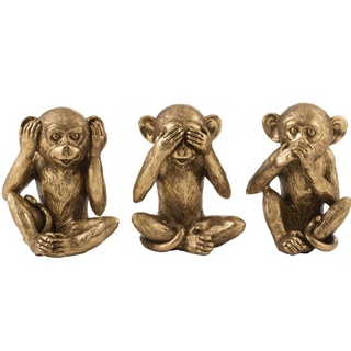 MF Skulptur XXL Grösse 3 Affen Figuren Nichts Hören - Sehen - Sagen Höhe 23cm Gold goldfarben