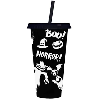 Halloween-Leuchtbecher mit Deckel und Strohhalm,Trinkhalm-Glow-in-The-Dark-Becher 24 Unzen Wasserbecher, Halloween-Dekoration, Halloween-lustiger Kürbis-Geist, leuchtender Becher