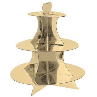 Spetebo Einweg-Etagere Etagere mit 3 Ebenen aus Karton - Gold, Karton, (Stück, 1-tlg., Etagere), Servier Pappständer mit Herz Tragegriff