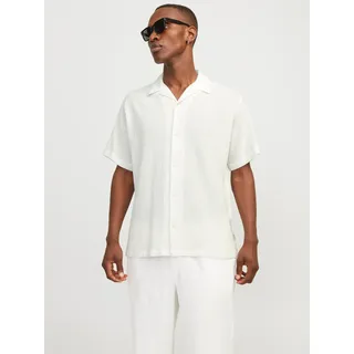 Kurzarmhemd JACK & JONES "JORLUKE CRINKLE RESORT SHIRT SS SN", Herren, Gr. M, N-Gr, rot (cloud dancer), Web, Popeline, Obermaterial: 100% Baumwolle, unifarben, modisch, relaxed fit normal, Kurzarm, Hemden